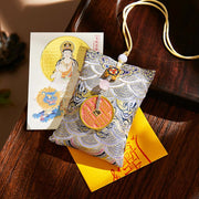Buddha Stones Chinese Zodiac Natal Buddha Copper Coins Sachet Blessing Hanging Decoration - Gray Fabric - Rabbit-Manjushri Bodhisattva - image 48