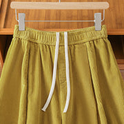 Buddha Stones Plain Elastic Waist Women's Cropped 7-8 Length Wide Leg Corduroy Pants - image 4