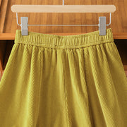 Buddha Stones Plain Elastic Waist Women's Cropped 7-8 Length Wide Leg Corduroy Pants - image 5