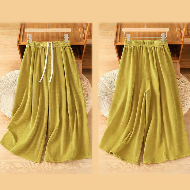 Buddha Stones Plain Elastic Waist Women's Cropped 7-8 Length Wide Leg Corduroy Pants - image 3