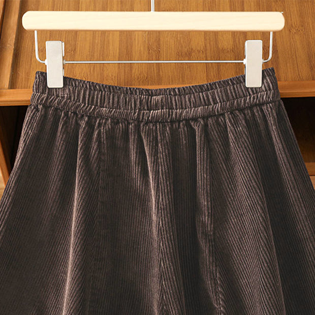 Buddha Stones Plain Elastic Waist Women's Cropped 7-8 Length Wide Leg Corduroy Pants - image 14