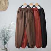 Buddha Stones Winter Elastic Waist Cotton Thermal Women's Cropped 7-8 Length Harem Pants With Pockets - image 0