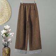 Buddha Stones Plain Elastic Waist Patchwork Plaid Women's Ankle-Length Wide Leg Corduroy Pants - image 1