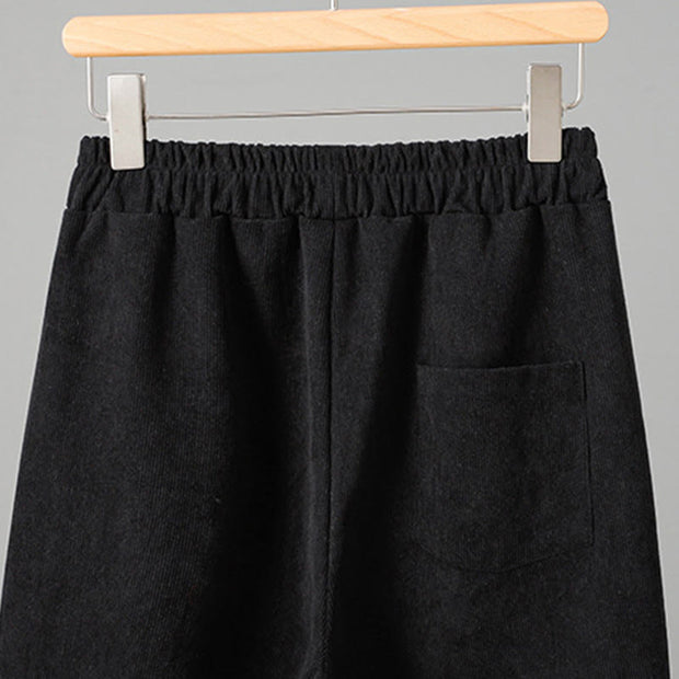 Buddha Stones Plain Elastic Waist Patchwork Plaid Women's Ankle-Length Wide Leg Corduroy Pants - image 12