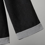 Buddha Stones Plain Elastic Waist Patchwork Plaid Women's Ankle-Length Wide Leg Corduroy Pants - image 15