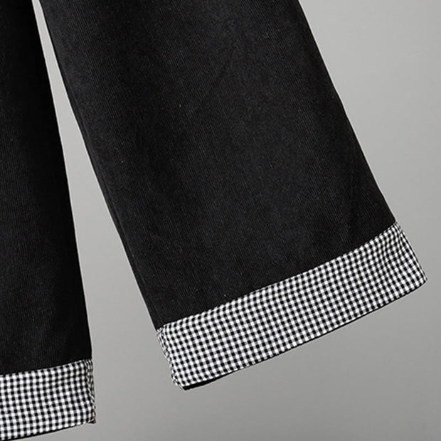 Buddha Stones Plain Elastic Waist Patchwork Plaid Women's Ankle-Length Wide Leg Corduroy Pants - image 15