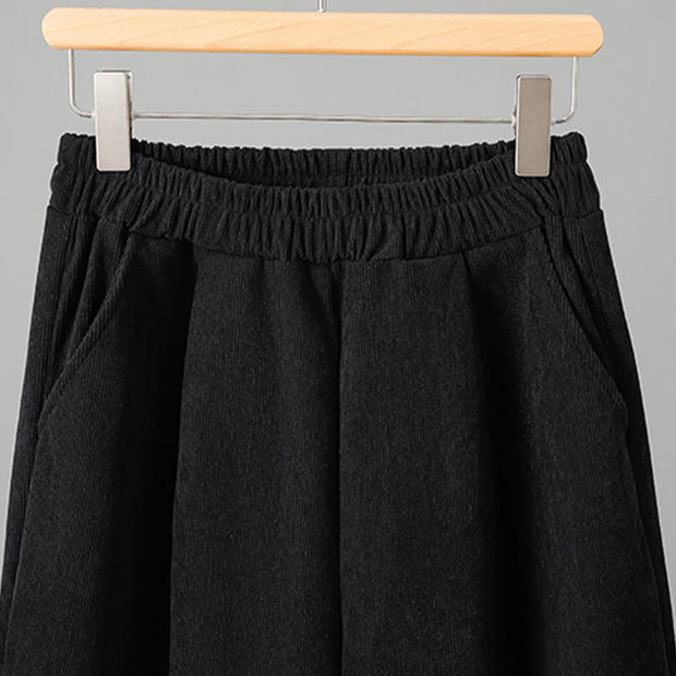 Buddha Stones Plain Elastic Waist Patchwork Plaid Women's Ankle-Length Wide Leg Corduroy Pants - image 11