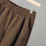 Buddha Stones Plain Elastic Waist Patchwork Plaid Women's Ankle-Length Wide Leg Corduroy Pants - image 5