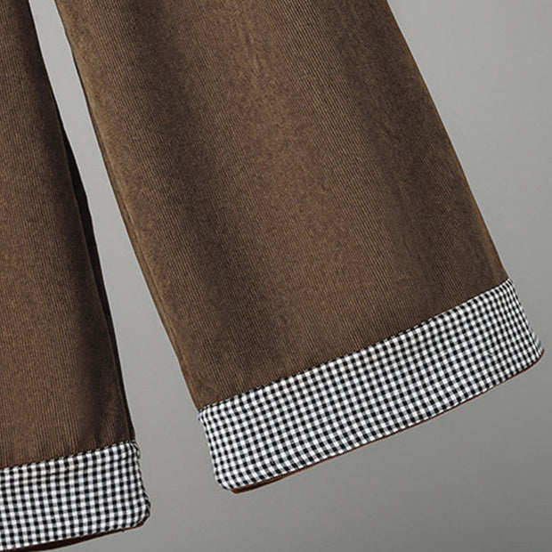 Buddha Stones Plain Elastic Waist Patchwork Plaid Women's Ankle-Length Wide Leg Corduroy Pants - image 7