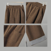 Buddha Stones Plain Elastic Waist Patchwork Plaid Women's Ankle-Length Wide Leg Corduroy Pants - image 8