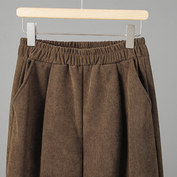 Buddha Stones Plain Elastic Waist Patchwork Plaid Women's Ankle-Length Wide Leg Corduroy Pants - image 4