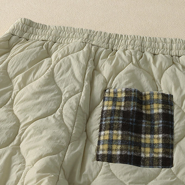 Buddha Stones Winter Curved Lines Elastic Waist Drawstring Patchwork Plaid Cotton Thermal Women's Pants With Pockets - image 9