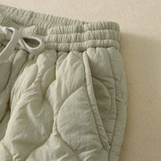 Buddha Stones Winter Curved Lines Elastic Waist Drawstring Patchwork Plaid Cotton Thermal Women's Pants With Pockets - image 8