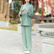 Buddha Stones 2Pcs Chinese Frog-Button Long Sleeve Shirt Top Pants Meditation Zen Tai Chi Cotton Clothing Women's Set - image 13