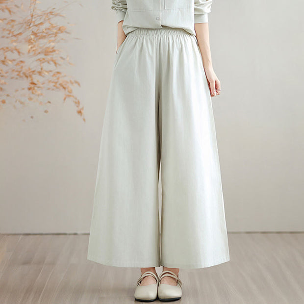 Buddha Stones 2Pcs Fall Solid Color Cotton Buttons Down Long Sleeve Shirt Ankle-Length Wide Leg Pants Women's Set With Pockets - image 5