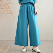 Buddha Stones 2Pcs Fall Solid Color Cotton Buttons Down Long Sleeve Shirt Ankle-Length Wide Leg Pants Women's Set With Pockets - image 19