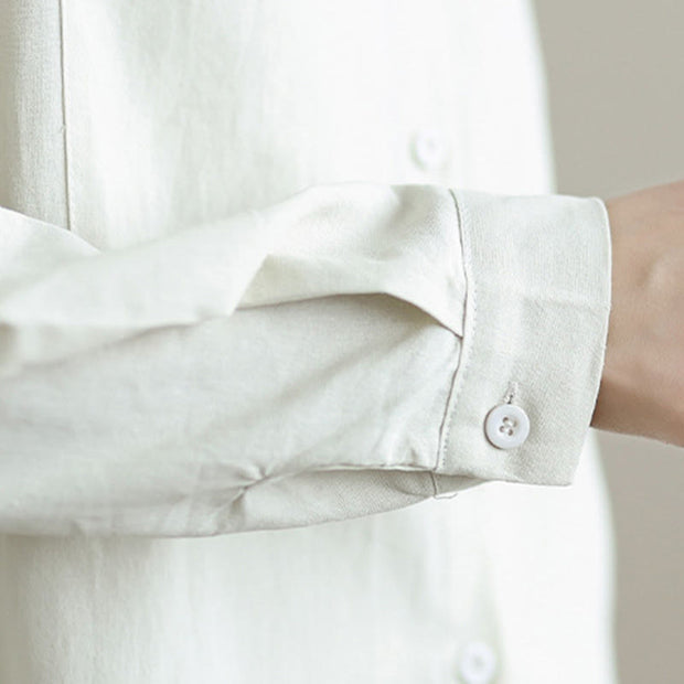 Buddha Stones 2Pcs Fall Solid Color Cotton Buttons Down Long Sleeve Shirt Ankle-Length Wide Leg Pants Women's Set With Pockets - image 8