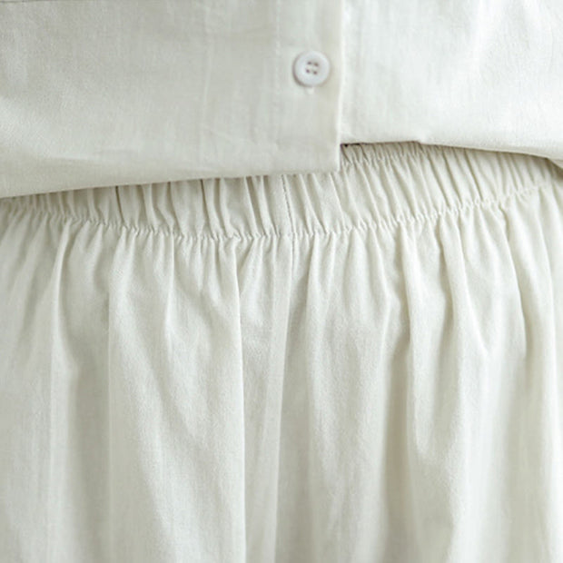 Buddha Stones 2Pcs Fall Solid Color Cotton Buttons Down Long Sleeve Shirt Ankle-Length Wide Leg Pants Women's Set With Pockets - image 9