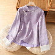 Buddha Stones Fall Jacquard Floral Print Frog-Button Stand Collar Long Sleeve Women's Cotton Shirt - Plum - US8-10，UK/AU12-14，EU40-42 (2XL) - image 8