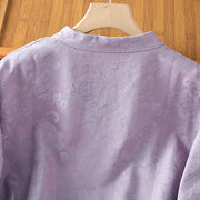 Buddha Stones Fall Jacquard Floral Print Frog-Button Stand Collar Long Sleeve Women's Cotton Shirt - image 11