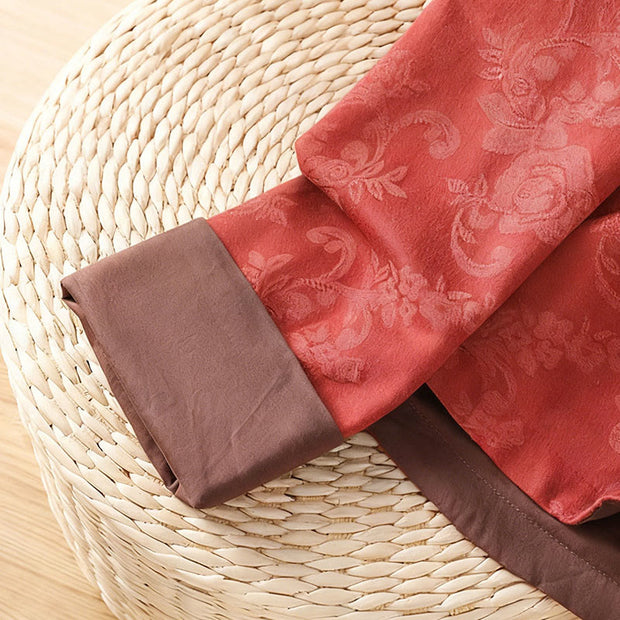 Buddha Stones Fall Jacquard Floral Print Frog-Button Stand Collar Long Sleeve Women's Cotton Shirt - image 6