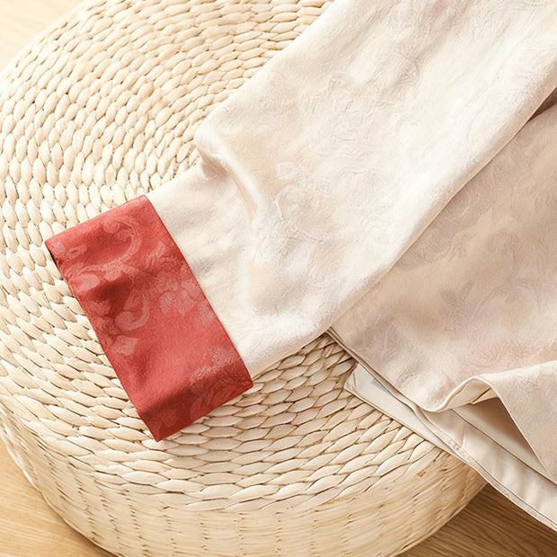 Buddha Stones Fall Jacquard Floral Print Frog-Button Stand Collar Long Sleeve Women's Cotton Shirt - image 25