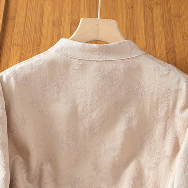 Buddha Stones Fall Jacquard Floral Print Frog-Button Stand Collar Long Sleeve Women's Cotton Shirt - image 20