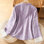 Buddha Stones Fall Jacquard Floral Print Frog-Button Stand Collar Long Sleeve Women's Cotton Shirt - image 9