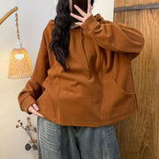 Buddha Stones Winter Solid Color Fleece-lined Cotton Long Sleeve Women's Hoodie With Pockets - image 3