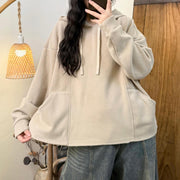 Buddha Stones Winter Solid Color Fleece-lined Cotton Long Sleeve Women's Hoodie With Pockets - image 16