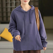 Buddha Stones Winter Solid Color Fleece-lined Cotton Long Sleeve Women's Hoodie With Pockets - image 7