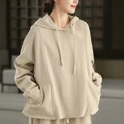 Buddha Stones Winter Solid Color Fleece-lined Cotton Long Sleeve Women's Hoodie With Pockets - Beige - US4-8/10，UK/AU8-12/14，EU36-40/42 (F) - image 14