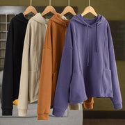 Buddha Stones Winter Solid Color Fleece-lined Cotton Long Sleeve Women's Hoodie With Pockets - image 1