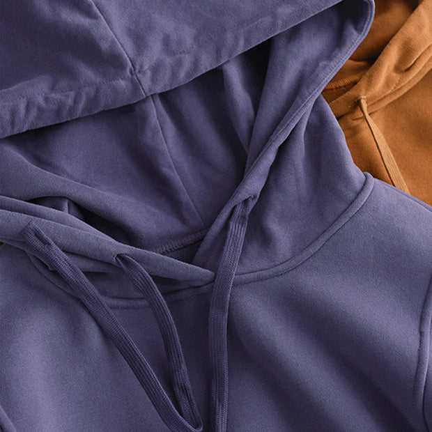 Buddha Stones Winter Solid Color Fleece-lined Cotton Long Sleeve Women's Hoodie With Pockets - image 10