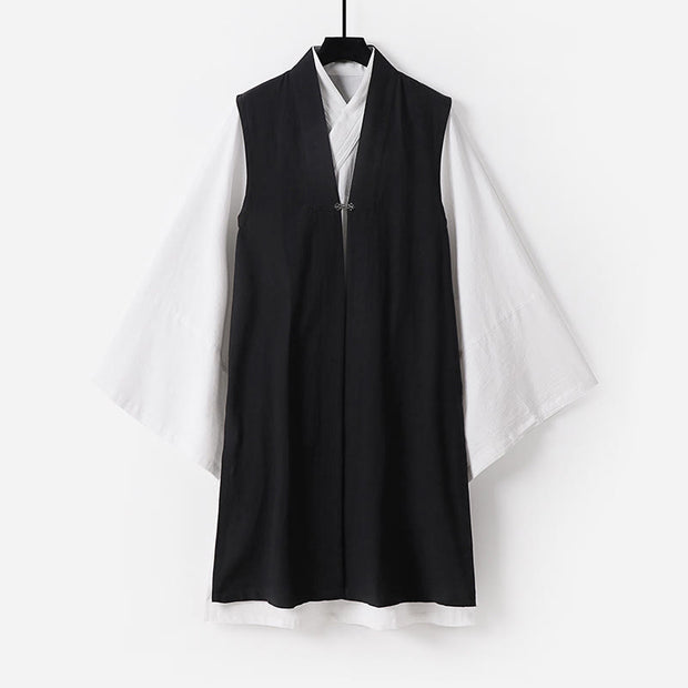 Buddha Stones 2Pcs Wudang Tai Chi Ceremony Solid Long Sleeve Men's Taoist Long Robe Kimono Sleeveless Vest Suit - Black - US/UK/AU54，EU64 (9XL) - image 18