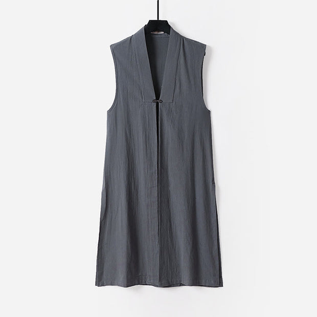 Buddha Stones 2Pcs Wudang Tai Chi Ceremony Solid Long Sleeve Men's Taoist Long Robe Kimono Sleeveless Vest Suit - image 11