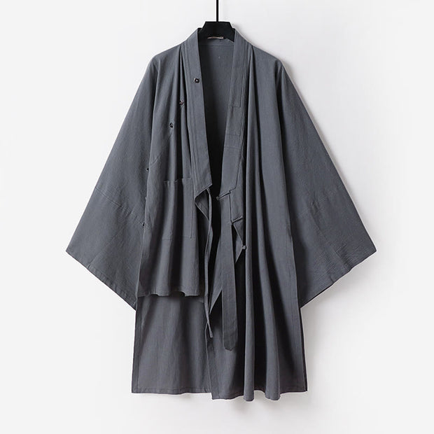 Buddha Stones Wudang Traditional Tai Chi Ceremony Three Quarter Sleeve Men's Taoist Long Robe - Black - US/UK/AU54，EU64 (9XL) - image 5