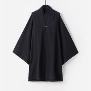 Buddha Stones 2Pcs Fall Solid Long Sleeve Men's Taoist Long Robe Lace-up Kimono Sleeveless Vest Qigong Ceremony Suit - Black - US/UK/AU54，EU64 (9XL) - image 14