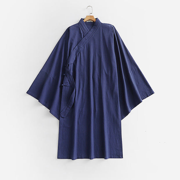 Buddha Stones 2Pcs Fall Solid Long Sleeve Men's Taoist Long Robe Lace-up Kimono Sleeveless Vest Qigong Ceremony Suit - image 18