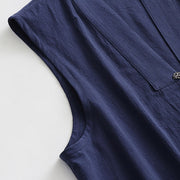 Buddha Stones 2Pcs Fall Solid Long Sleeve Men's Taoist Long Robe Lace-up Kimono Sleeveless Vest Qigong Ceremony Suit - image 23