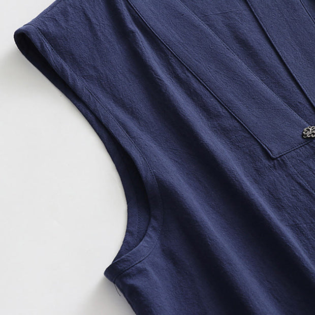 Buddha Stones 2Pcs Fall Solid Long Sleeve Men's Taoist Long Robe Lace-up Kimono Sleeveless Vest Qigong Ceremony Suit - image 23