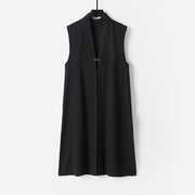 Buddha Stones 2Pcs Fall Solid Long Sleeve Men's Taoist Long Robe Lace-up Kimono Sleeveless Vest Qigong Ceremony Suit - image 15