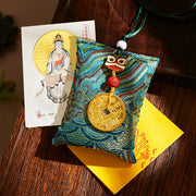 Buddha Stones Chinese Zodiac Natal Buddha Mountain Ghosts Spend Money Copper Coins Sachet Hanging Decoration - Dark Green Fabric - Dragon/Snake-Samantabhadra Bodhisattva - image 12
