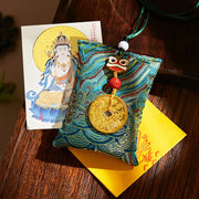 Buddha Stones Chinese Zodiac Natal Buddha Mountain Ghosts Spend Money Copper Coins Sachet Hanging Decoration - Dark Green Fabric - Horse-Mahasattva Bodhisattva - image 8