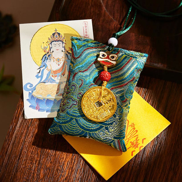 Buddha Stones Chinese Zodiac Natal Buddha Mountain Ghosts Spend Money Copper Coins Sachet Hanging Decoration - Dark Green Fabric - Horse-Mahasattva Bodhisattva - image 8