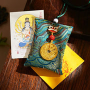 Buddha Stones Chinese Zodiac Natal Buddha Mountain Ghosts Spend Money Copper Coins Sachet Hanging Decoration - Dark Green Fabric - Rat-Thousand-armed Avalokitesvara - image 2