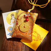 Buddha Stones Chinese Zodiac Natal Buddha Mountain Ghosts Spend Money Copper Coins Sachet Hanging Decoration - Yellow Fabric - Rabbit-Manjushri Bodhisattva - image 16