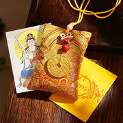 Buddha Stones Chinese Zodiac Natal Buddha Mountain Ghosts Spend Money Copper Coins Sachet Hanging Decoration - Yellow Fabric - Ox/Tiger-Void Bodhisattva - image 18