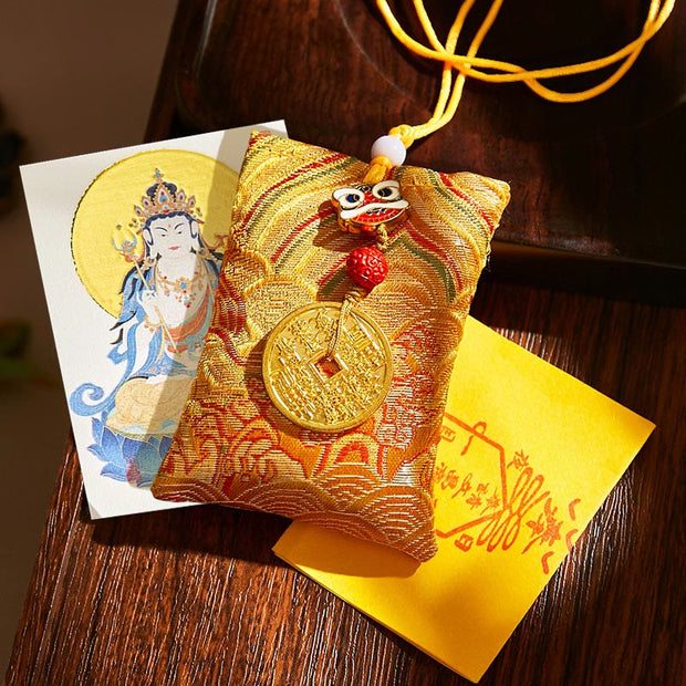 Buddha Stones Chinese Zodiac Natal Buddha Mountain Ghosts Spend Money Copper Coins Sachet Hanging Decoration - Yellow Fabric - Horse-Mahasattva Bodhisattva - image 20