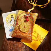 Buddha Stones Chinese Zodiac Natal Buddha Mountain Ghosts Spend Money Copper Coins Sachet Hanging Decoration - Yellow Fabric - Rat-Thousand-armed Avalokitesvara - image 17